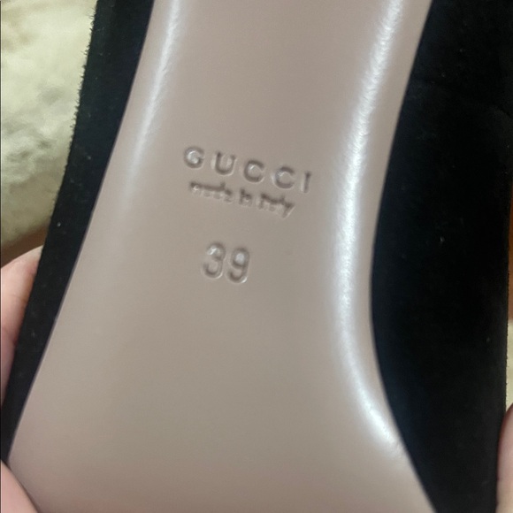 Gucci Black Suede Heels with Gold Accent - Picture 10 of 13